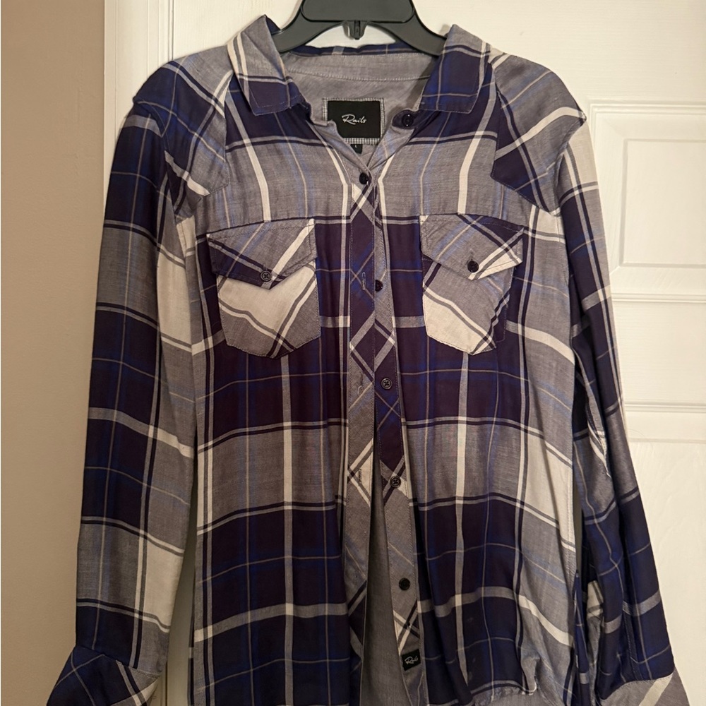 Rails Blue and White Plaid Button Down Shirt